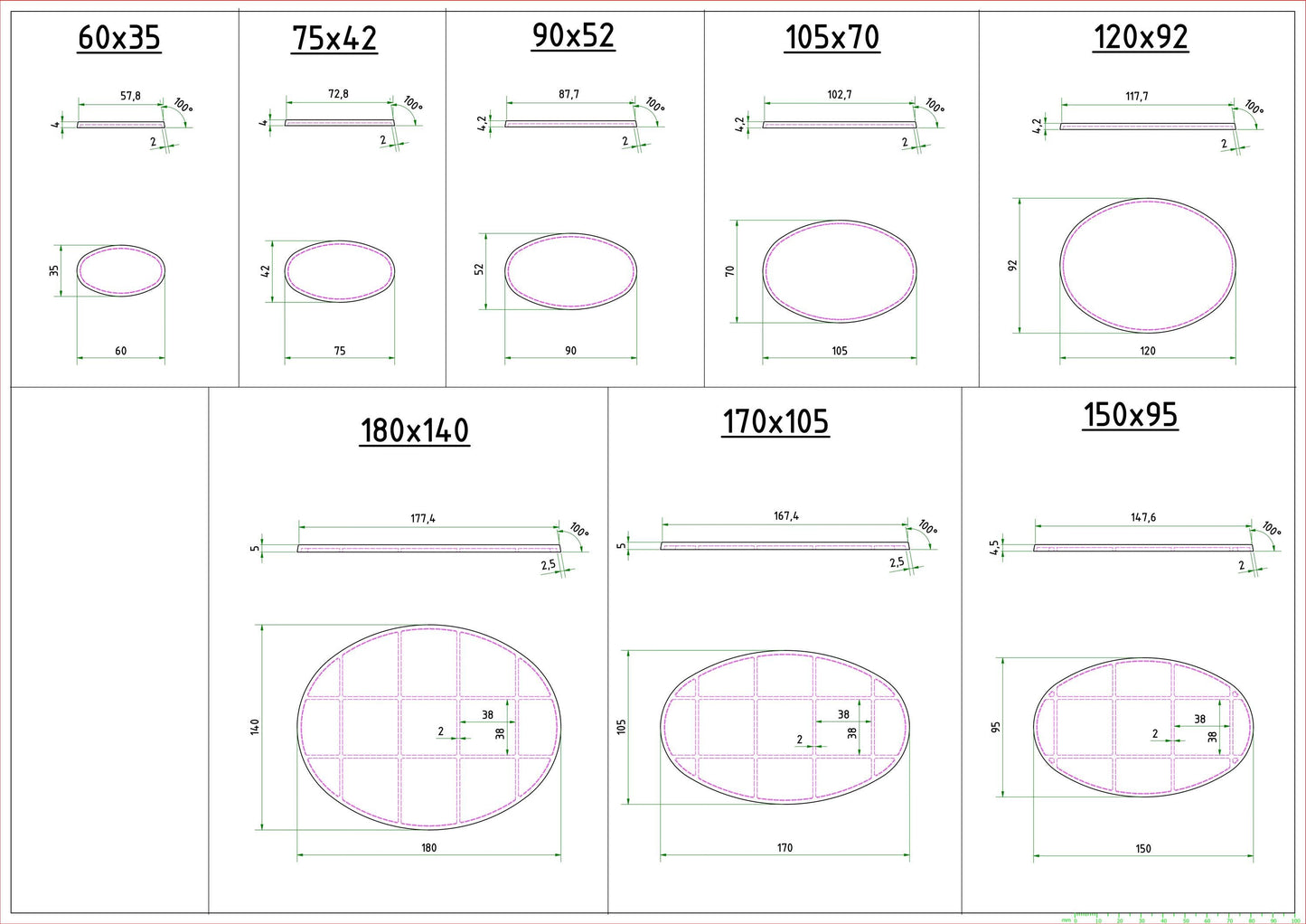 Oval Bases for Miniatures - 60mm to 180mm - 3D Printed with high quality PLA+ for Tabletop Games/Wargames/D&D games