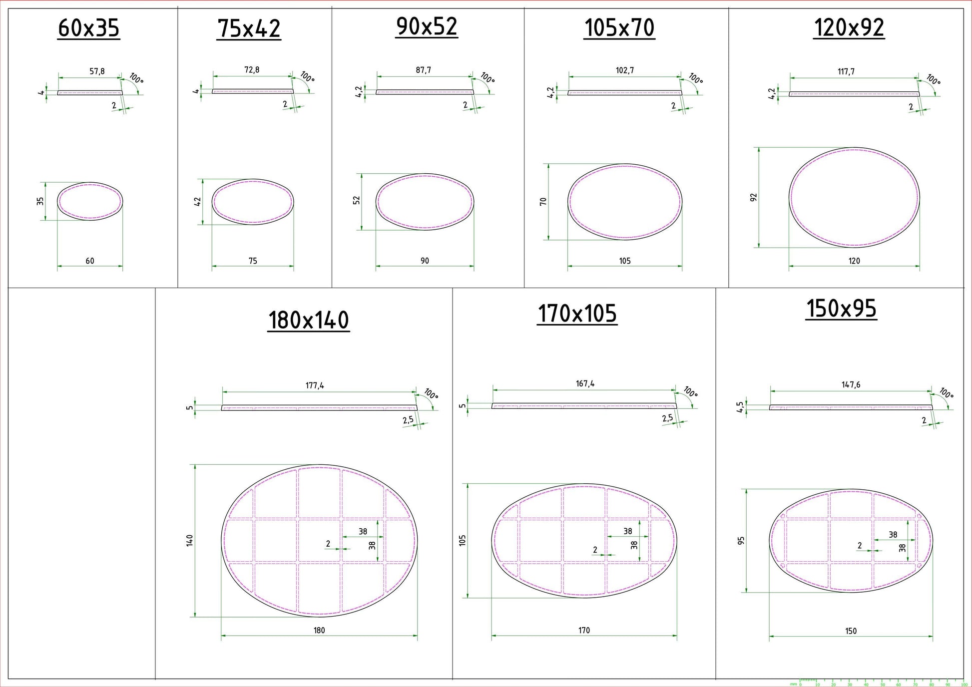Oval Bases for Miniatures - 60mm to 180mm - 3D Printed with high quality PLA+ for Tabletop Games/Wargames/D&D games
