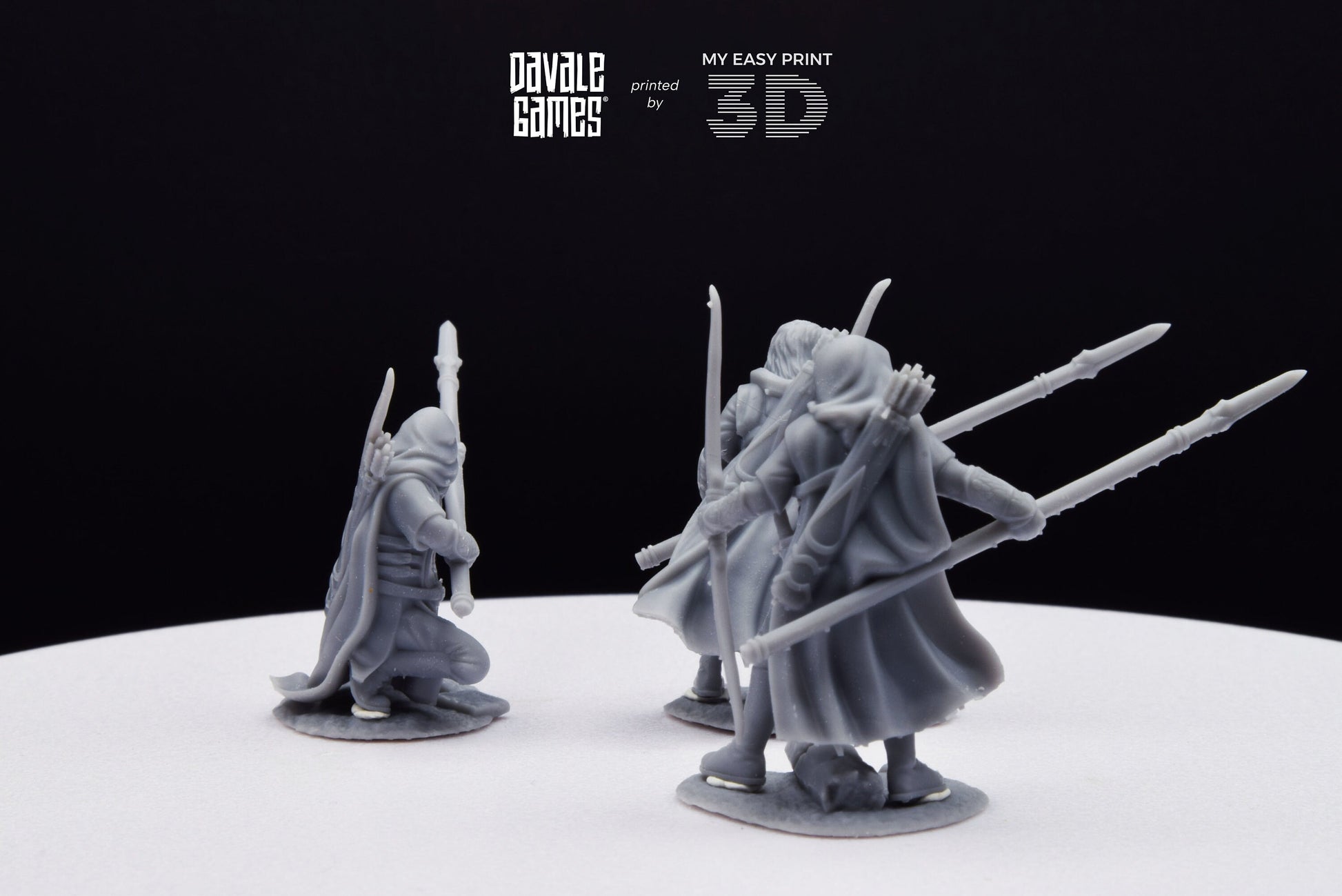 Grey Castle Rangers with Spear and Bow - Davale Games - 3D Printed with high quality resin for LOTR/D&D games