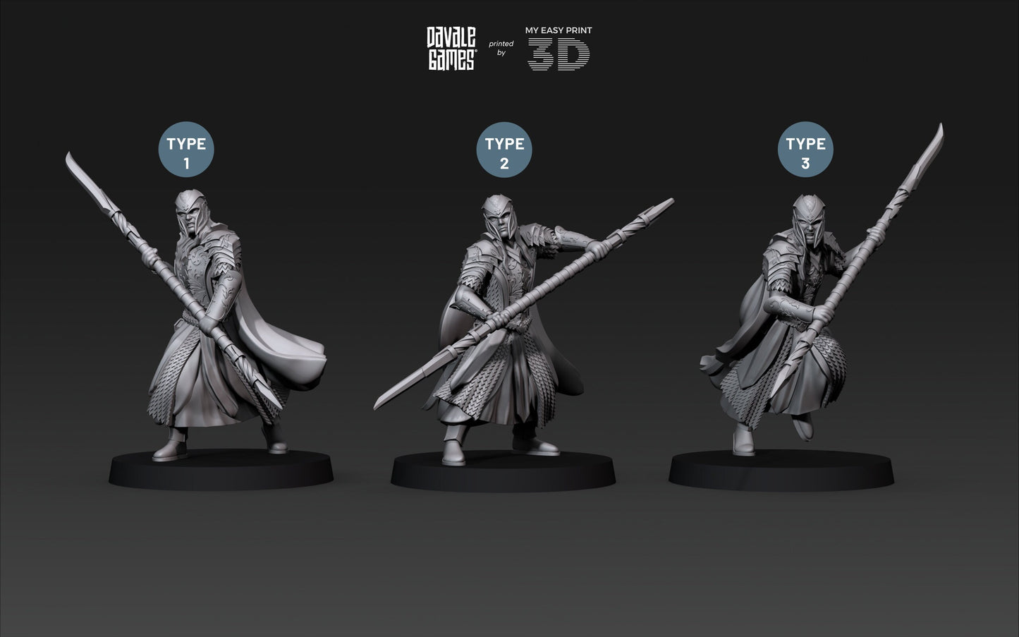 Armoured Wood Elf with Spear - Davale Games - 3D Printed with high quality resin for LOTR/D&D games