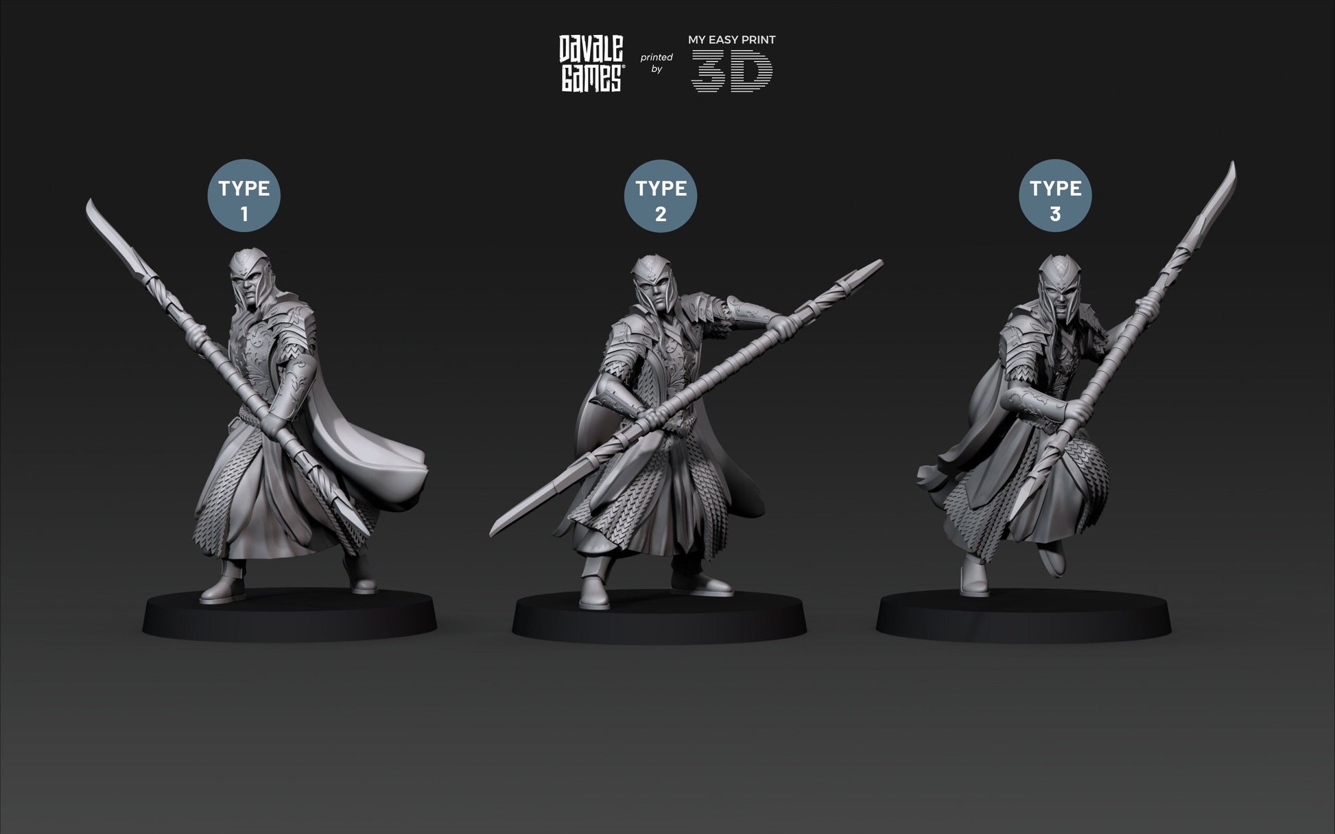 Armoured Wood Elf with Spear - Davale Games - 3D Printed with high quality resin for LOTR/D&D games