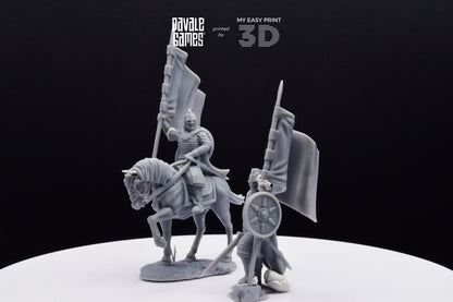 West Human Royal Guard with Banner - Foot and Mounted - Davale Games - 3D Printed with high quality resin for LOTR/D&D games