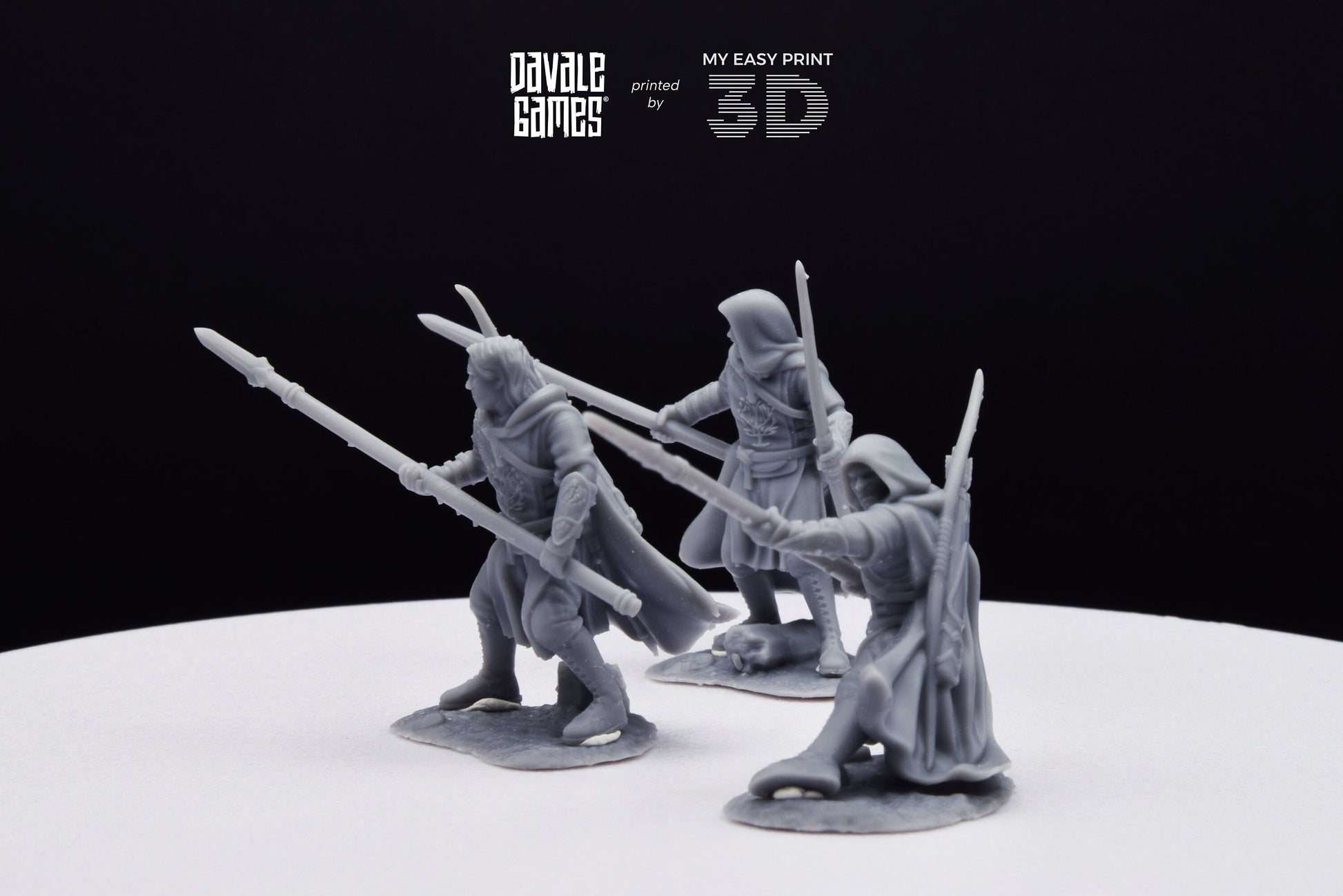 Grey Castle Rangers with Spear and Bow - Davale Games - 3D Printed with high quality resin for LOTR/D&D games