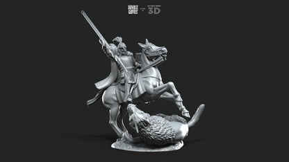 North Warrior Captain with Spear and Shield - Grey Castle - Foot and Mounted - Davale Games - 3D Printed with HQ resin for LOTR/D&D games