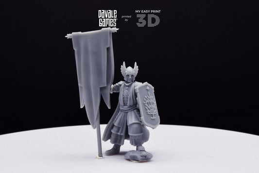 Grey Castle Tree Guard With Banner - Foot - Davale Games - 3D Printed with high quality resin for LOTR/D&D games