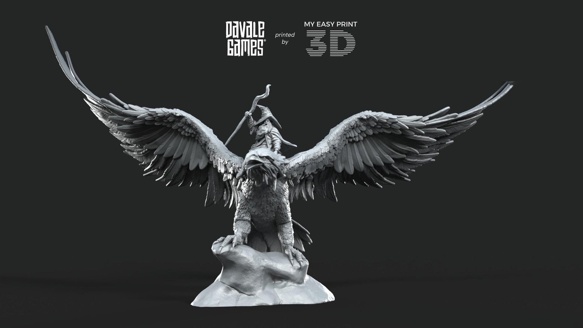Mage on Eagle - Davale Games - 3D Printed with high quality resin for LOTR/D&D games