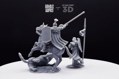 North Warrior Captain with Spear and Shield - Grey Castle - Foot and Mounted - Davale Games - 3D Printed with HQ resin for LOTR/D&D games
