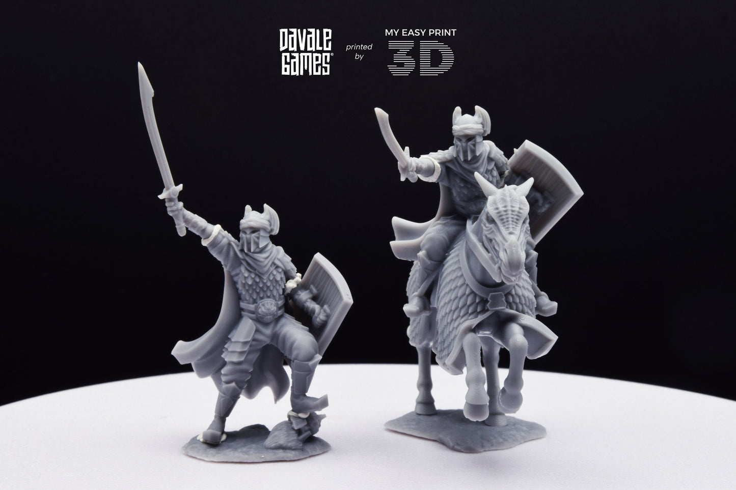 Dragon Army Captain with Sword and Spear - Foot and Mounted - Davale Games - 3D Printed with high quality resin for LOTR/D&D games