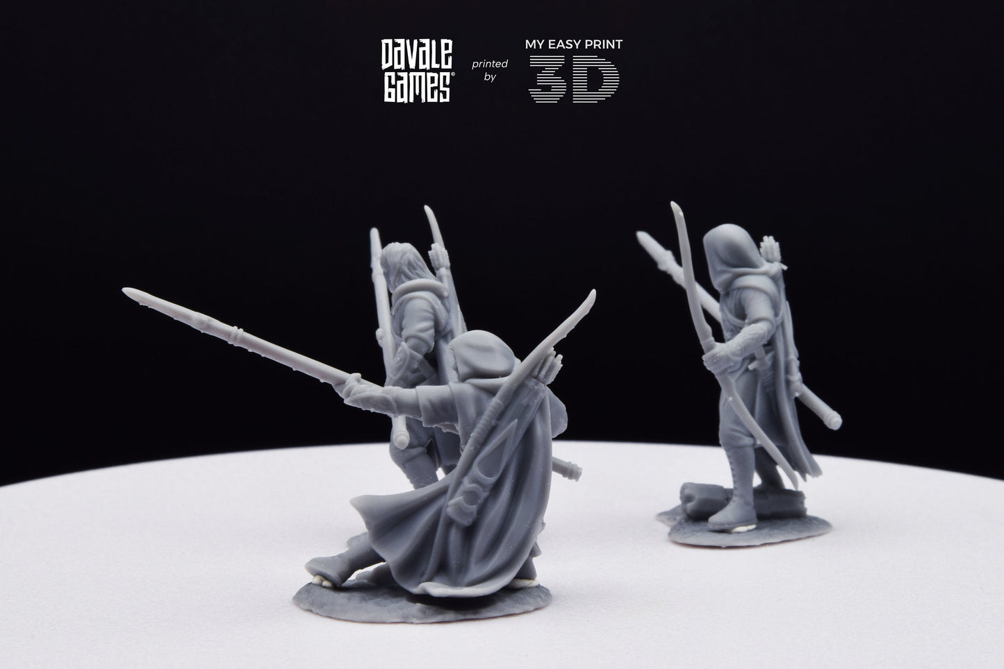 Grey Castle Rangers with Spear and Bow - Davale Games - 3D Printed with high quality resin for LOTR/D&D games