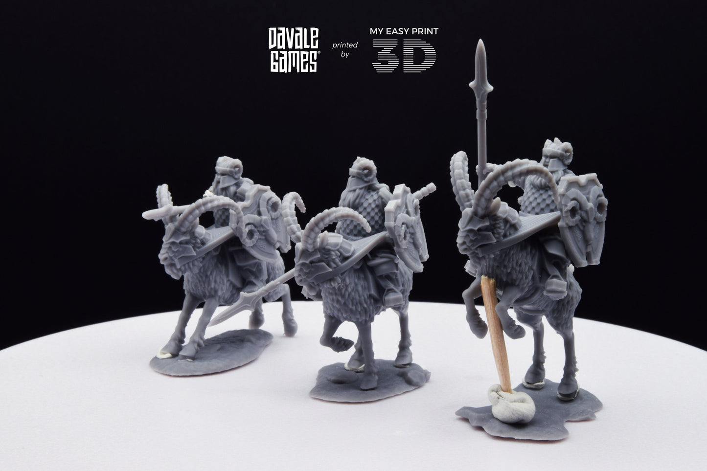 Silver Goat Dwarf Spearman - Mounted - Davale Games - 3D Printed with high quality resin for LOTR/D&D games