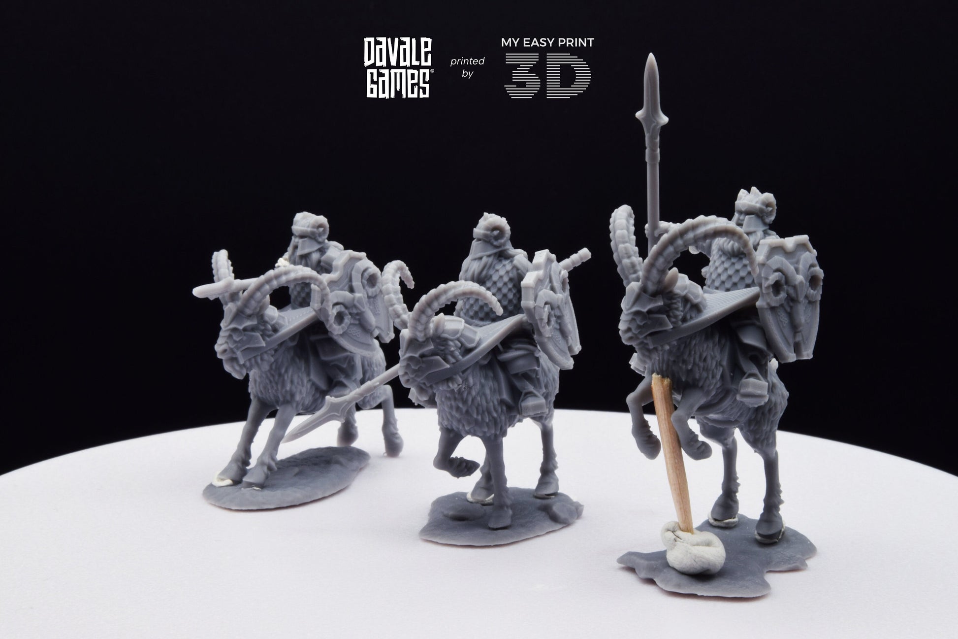 Silver Goat Dwarf Spearman - Mounted - Davale Games - 3D Printed with high quality resin for LOTR/D&D games