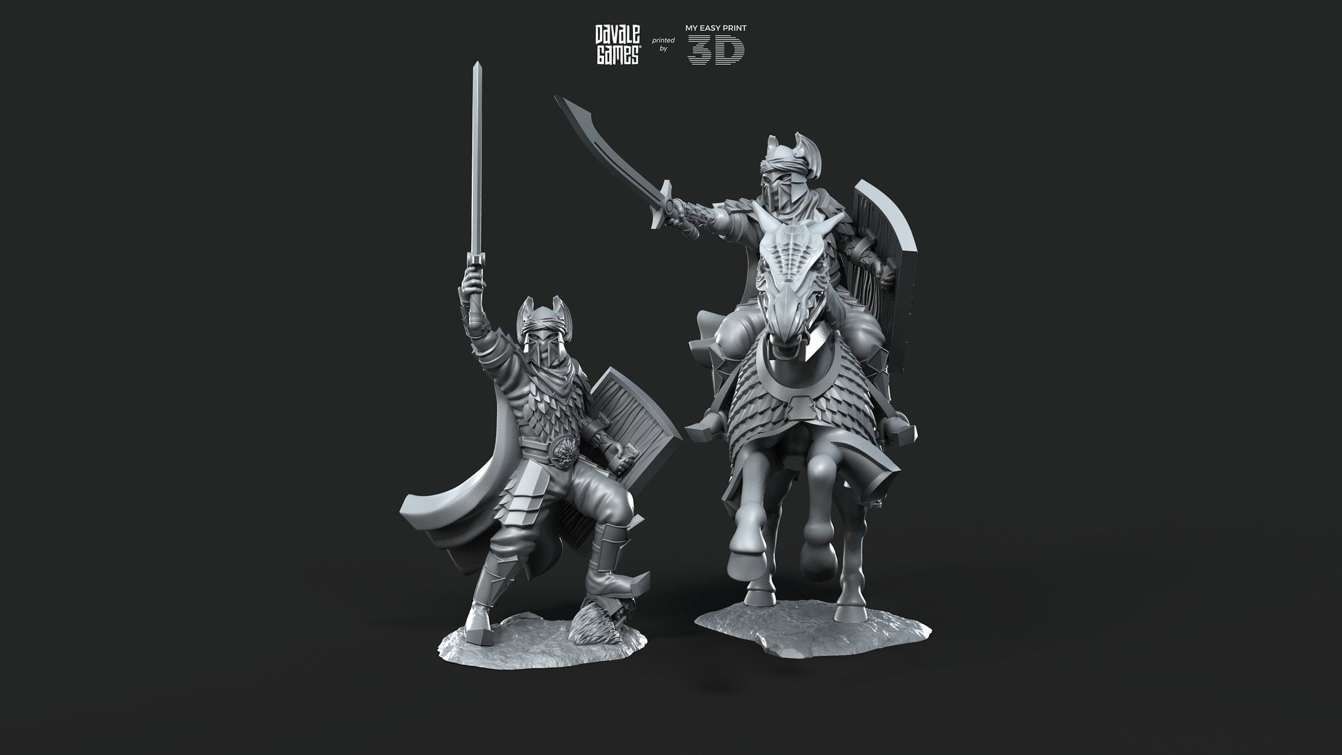 Dragon Army Captain with Sword and Spear - Foot and Mounted - Davale Games - 3D Printed with high quality resin for LOTR/D&D games