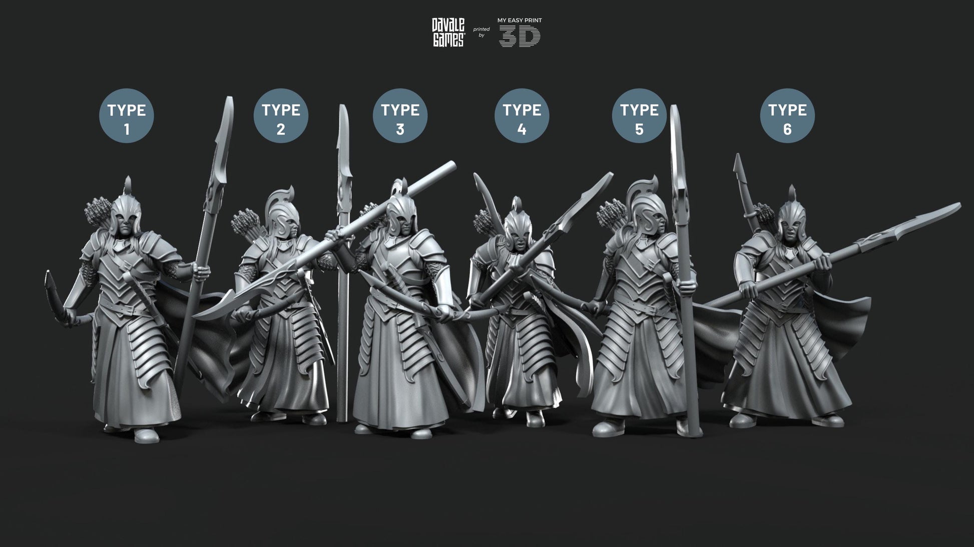 Bloody Elves Warriors with Bow and Spear - Davale Games - 3D Printed with high quality resin for LOTR/D&D games