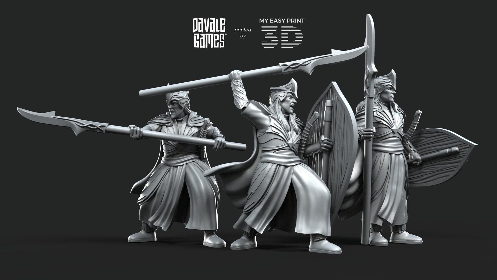 Galanthir Elves Spearmen with Optional Shield - Davale Games - 3D Printed with high quality resin for LOTR/D&D games