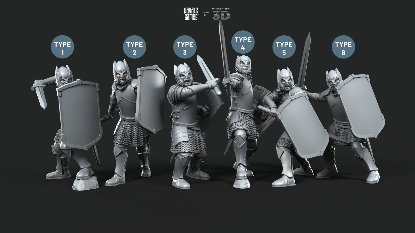 Grey Castle Warriors with swords - Davale Games - 3D Printed with high quality resin for LOTR/D&D games