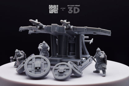 Silver Goat Dwarves Ballista With Dotation - Davale Games - 3D Printed with high quality resin for LOTR/D&D games