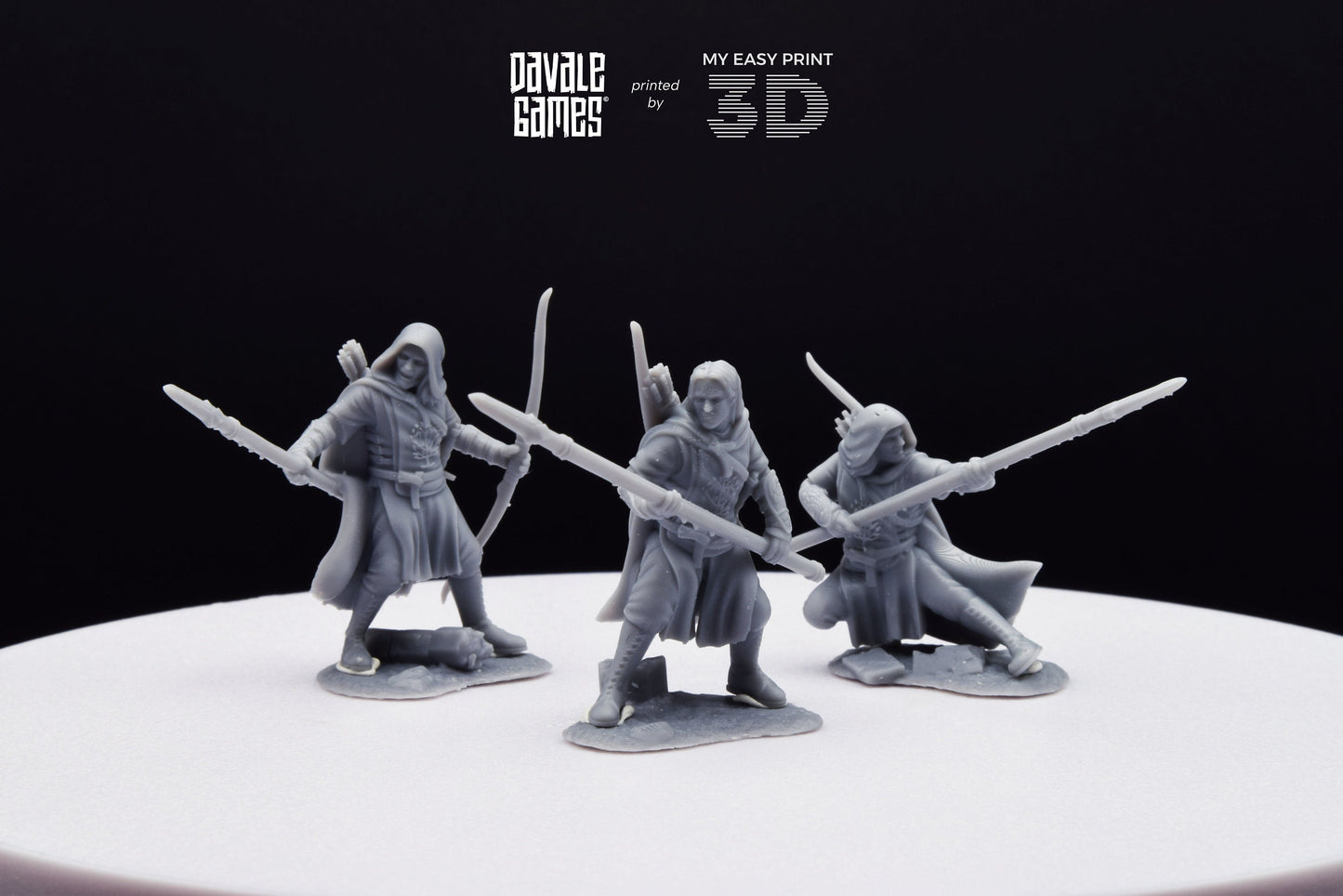 Grey Castle Rangers with Spear and Bow - Davale Games - 3D Printed with high quality resin for LOTR/D&D games