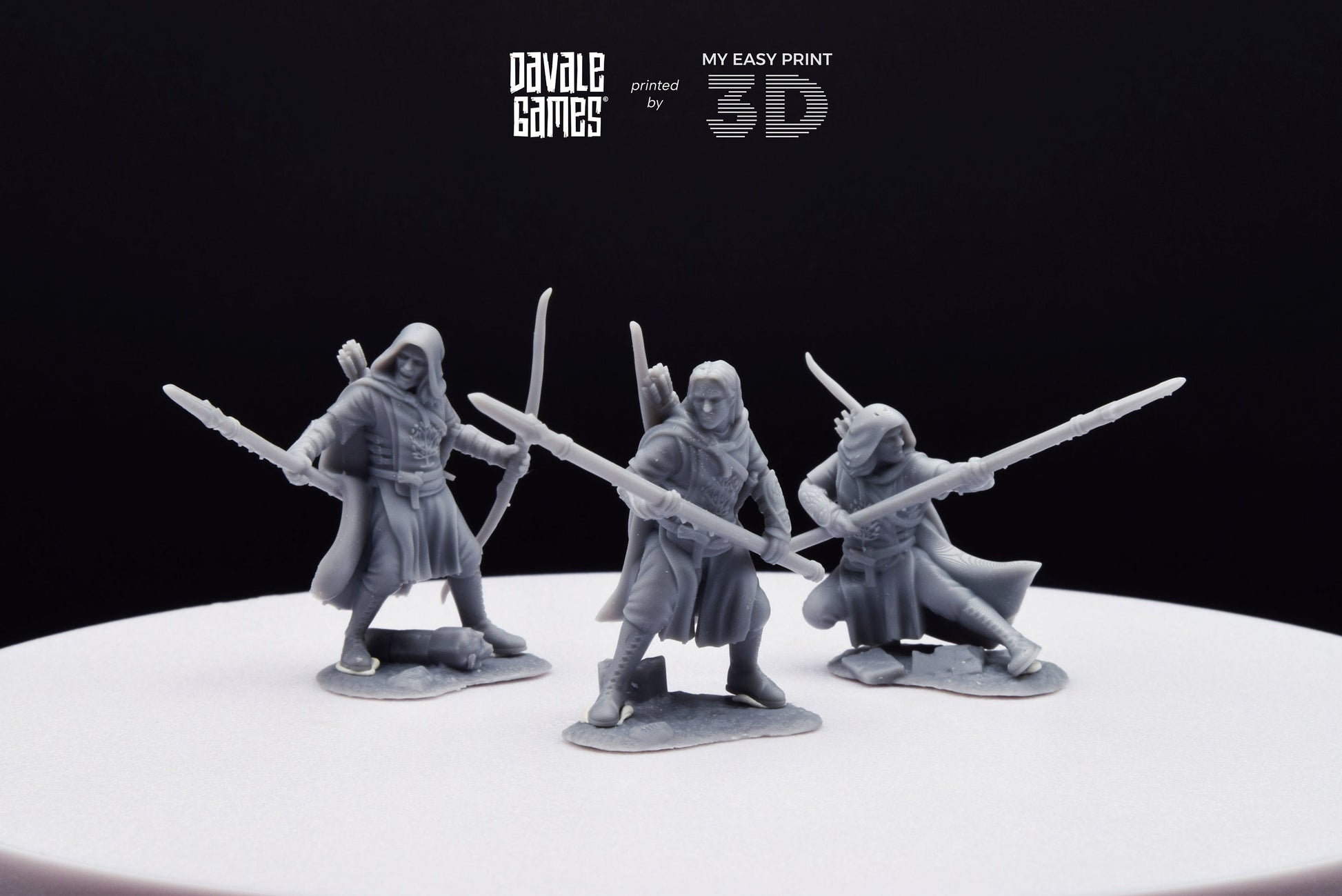 Grey Castle Rangers with Spear and Bow - Davale Games - 3D Printed with high quality resin for LOTR/D&D games