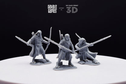 Grey Castle Rangers with Spear and Bow - Davale Games - 3D Printed with high quality resin for LOTR/D&D games