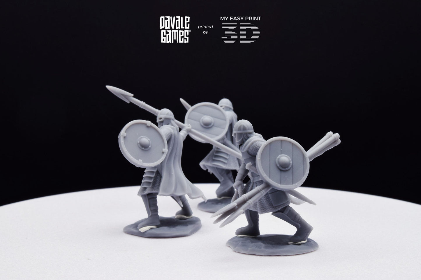 West Humans Regular Warriors with Throwing Spear and Shield - Foot - Davale Games - 3D Printed with high quality resin for LOTR/D&D games