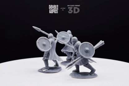 West Humans Regular Warriors with Throwing Spear and Shield - Foot - Davale Games - 3D Printed with high quality resin for LOTR/D&D games