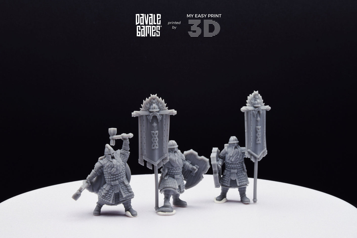 Kingdom Champion Dwarf and Banner - Davale Games - 3D Printed with high quality resin for LOTR/D&D games