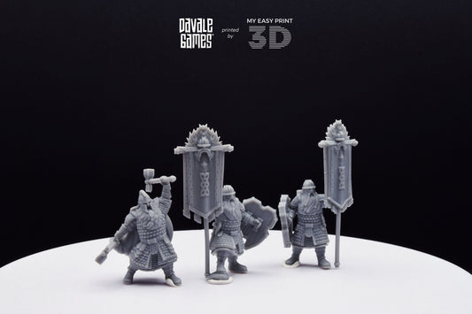 Kingdom Champion Dwarf and Banner - Davale Games - 3D Printed with high quality resin for LOTR/D&D games