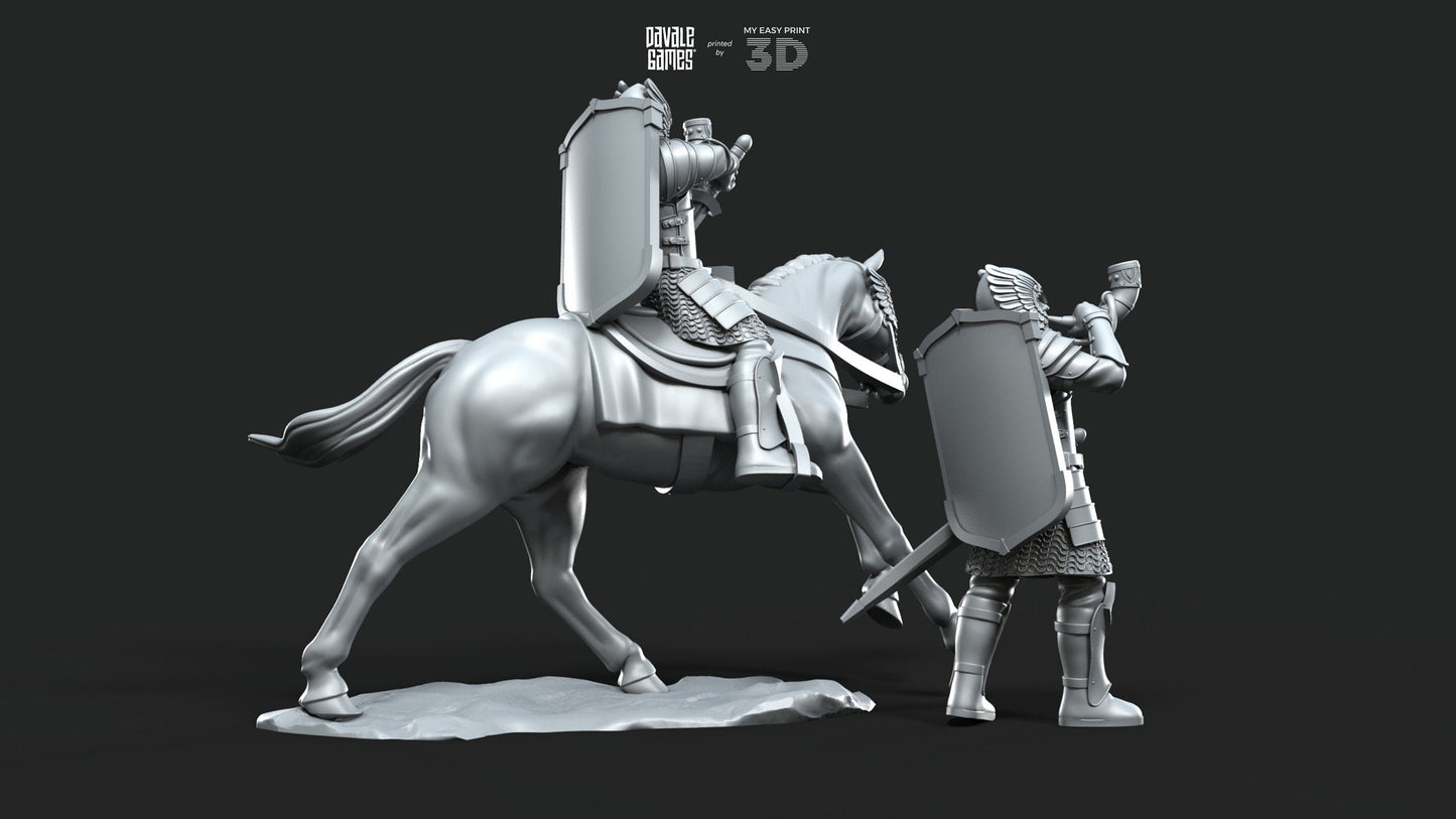 Grey Castle Horn - Foot and Mounted - Davale Games - 3D Printed with high quality resin for LOTR/D&D games