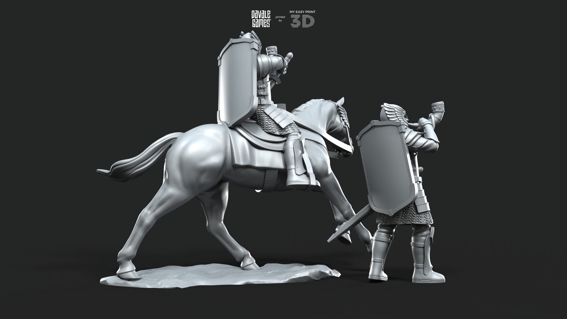 Grey Castle Horn - Foot and Mounted - Davale Games - 3D Printed with high quality resin for LOTR/D&D games
