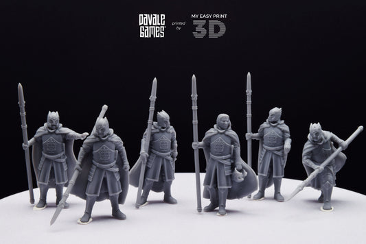 Grey Castle Court Guards with Spear - Foot - Davale Games - 3D Printed with high quality resin for LOTR/D&D games