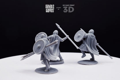 West Humans Regular Warriors with Throwing Spear and Shield - Foot - Davale Games - 3D Printed with high quality resin for LOTR/D&D games