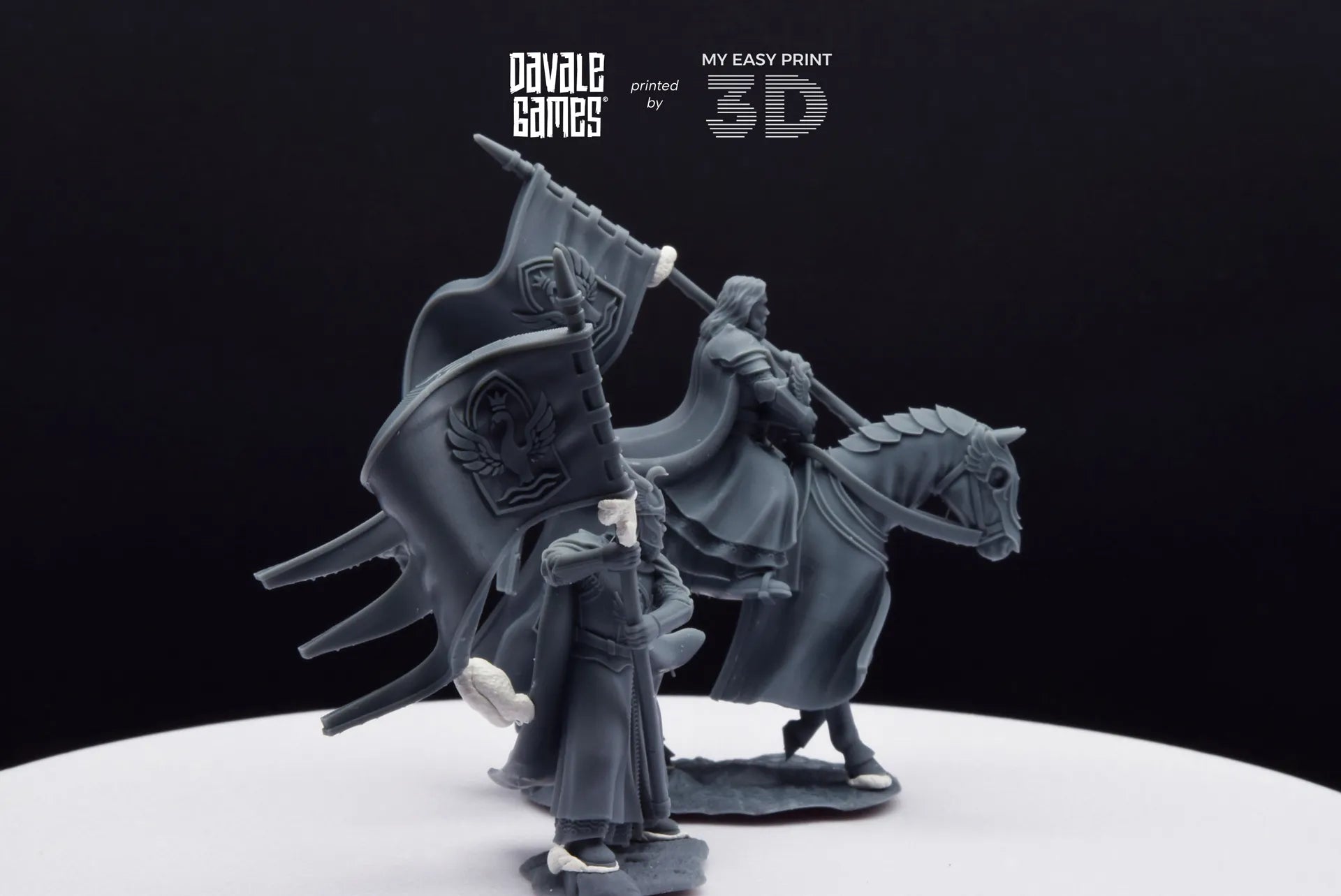 White Swan Rider Banner - Foot and Mounted - Davale Games - 3D Printed with high quality resin for LOTR/D&D games