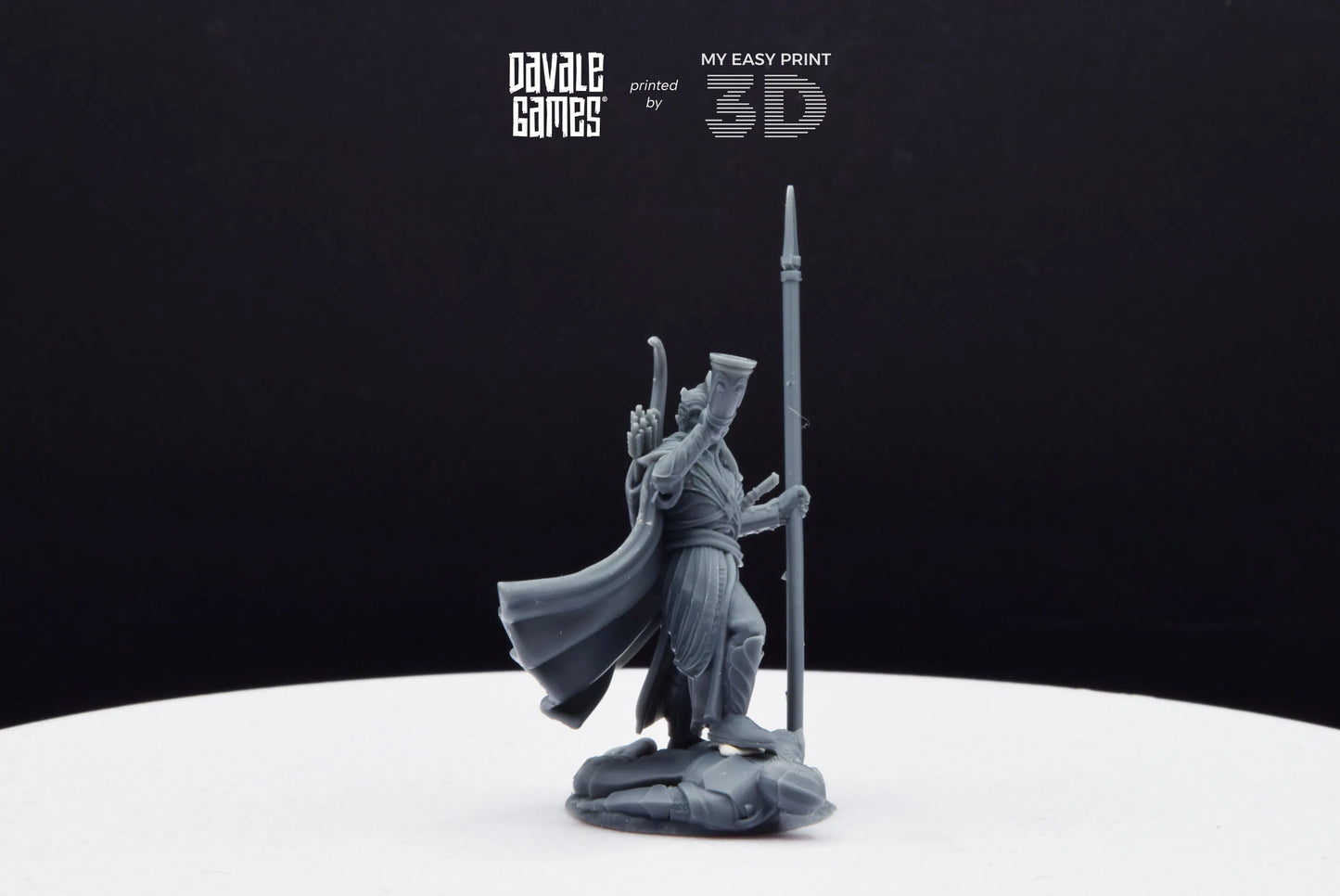 Galanthir Elves Warrior with Horn and Spear - Davale Games - 3D Printed with high quality resin for LOTR/D&D games