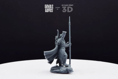 Galanthir Elves Warrior with Horn and Spear - Davale Games - 3D Printed with high quality resin for LOTR/D&D games
