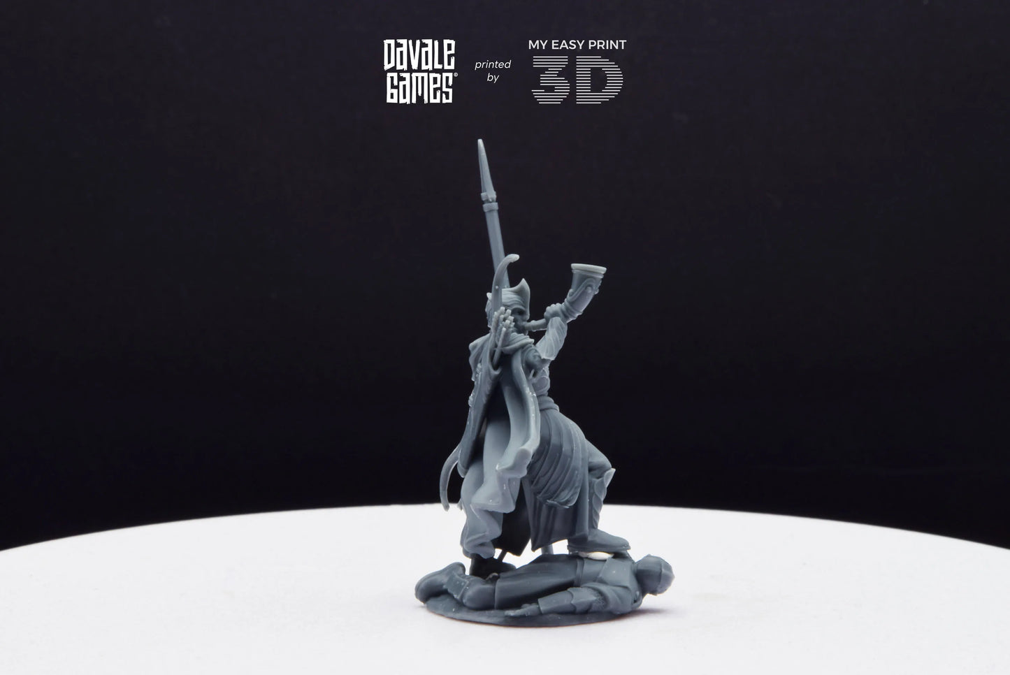 Galanthir Elves Warrior with Horn and Spear - Davale Games - 3D Printed with high quality resin for LOTR/D&D games