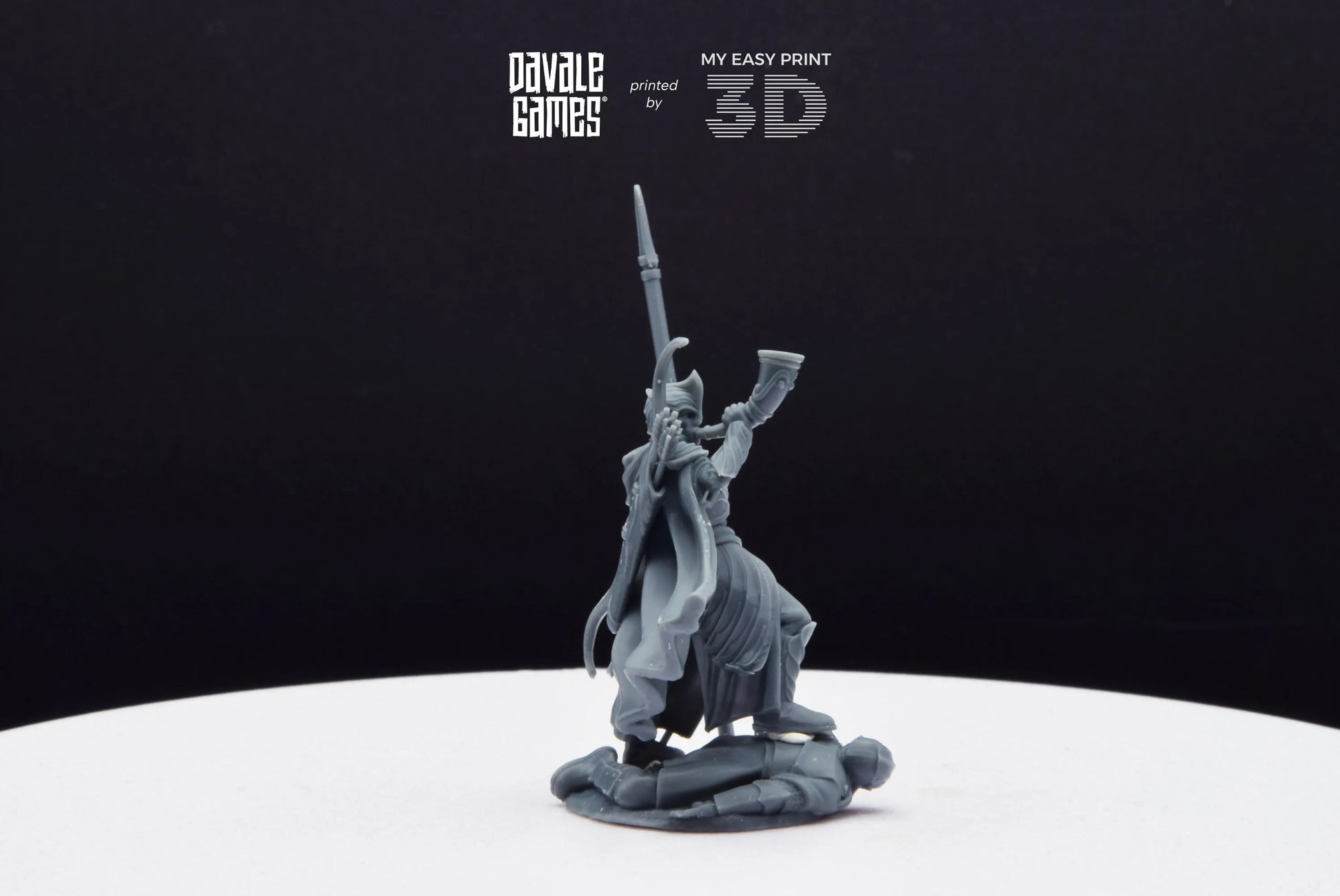 Galanthir Elves Warrior with Horn and Spear - Davale Games - 3D Printed with high quality resin for LOTR/D&D games