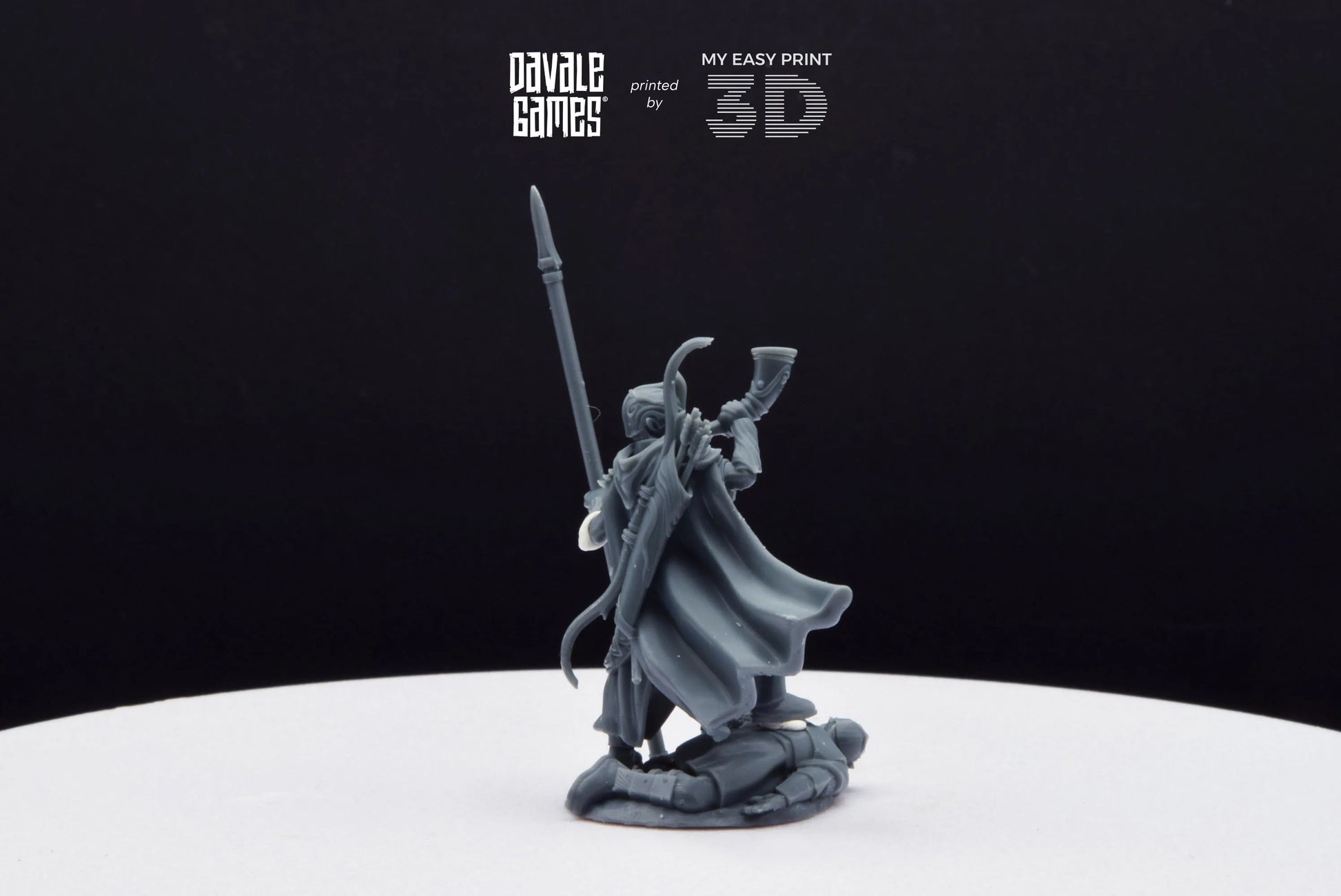 Galanthir Elves Warrior with Horn and Spear - Davale Games - 3D Printed with high quality resin for LOTR/D&D games