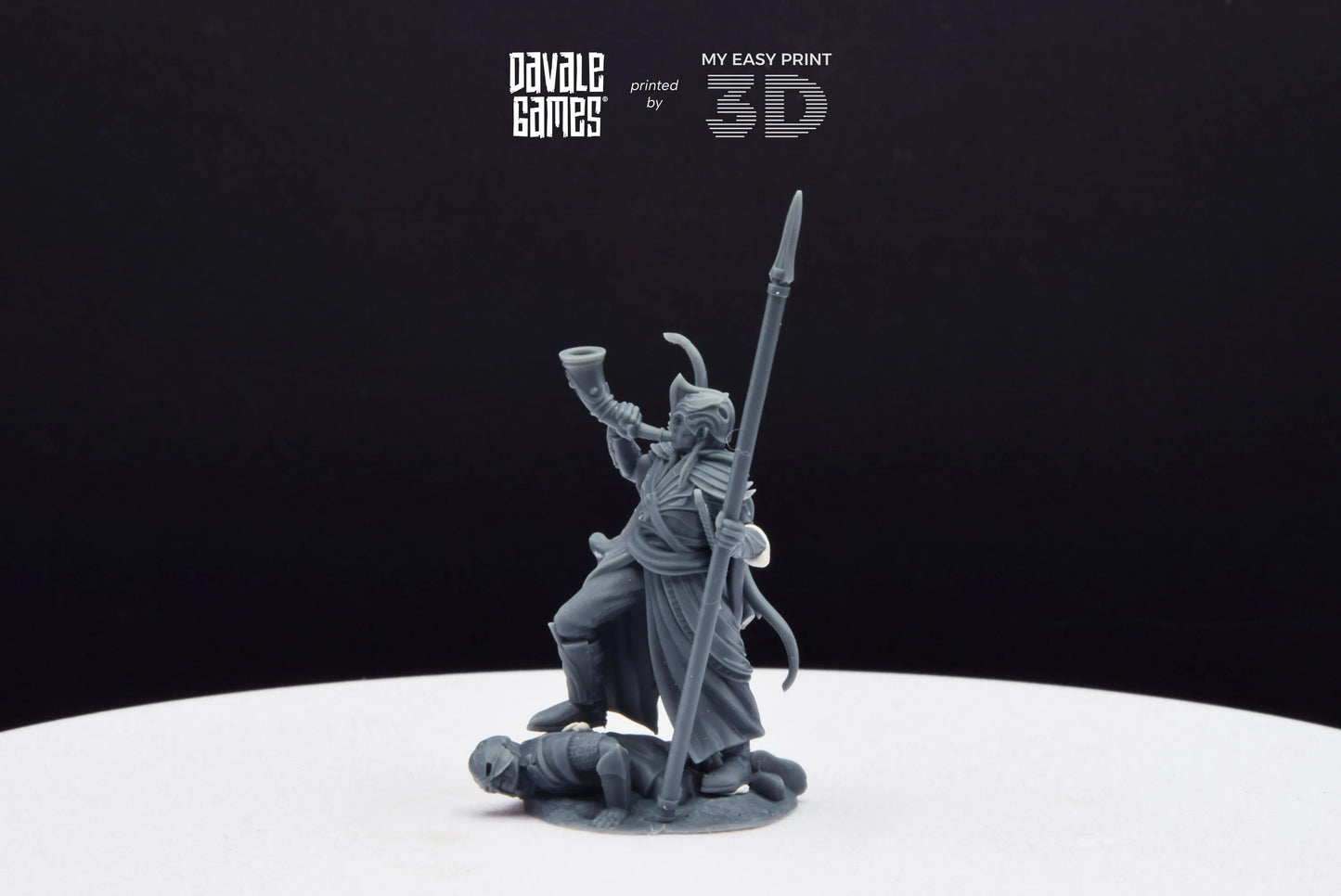 Galanthir Elves Warrior with Horn and Spear - Davale Games - 3D Printed with high quality resin for LOTR/D&D games