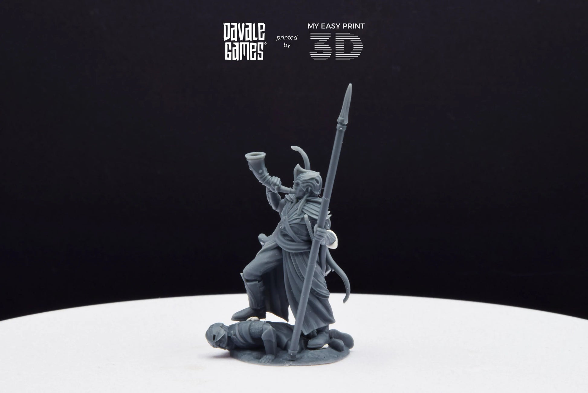 Galanthir Elves Warrior with Horn and Spear - Davale Games - 3D Printed with high quality resin for LOTR/D&D games
