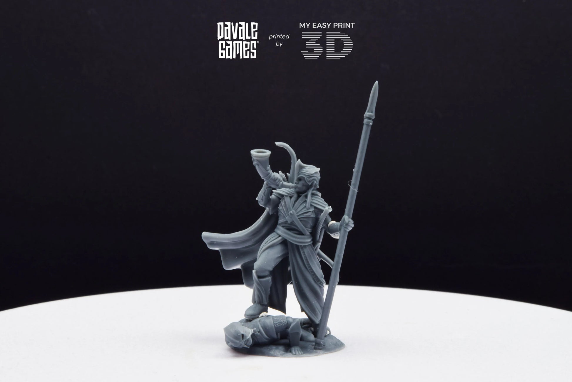 Galanthir Elves Warrior with Horn and Spear - Davale Games - 3D Printed with high quality resin for LOTR/D&D games