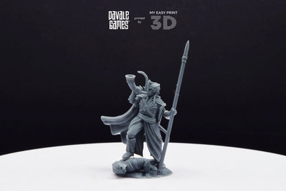 Galanthir Elves Warrior with Horn and Spear - Davale Games - 3D Printed with high quality resin for LOTR/D&D games