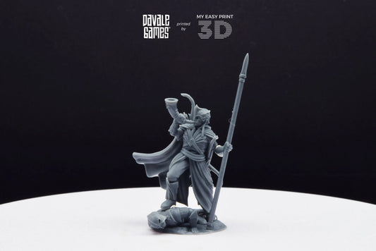 Galanthir Elves Warrior with Horn and Spear - Davale Games - 3D Printed with high quality resin for LOTR/D&D games