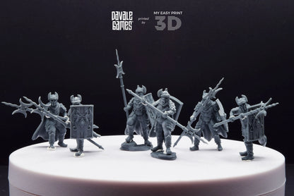 Dragon Army Elite Pikemen and Shield - Davale Games - 3D Printed with high quality resin for LOTR/D&D games