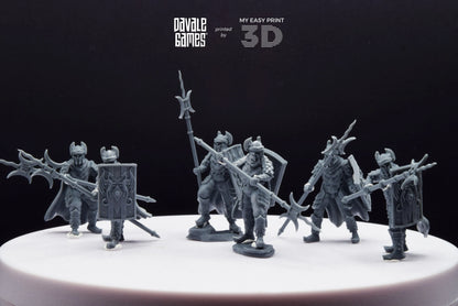 Dragon Army Elite Pikemen and Shield - Davale Games - 3D Printed with high quality resin for LOTR/D&D games