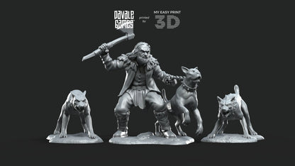 Dog Trainer with dogs - Fellmount Reavers - Davale Games - 3D Printed with high quality resin for LOTR/D&D games
