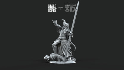 Galanthir Elves Warrior with Horn and Spear - Davale Games - 3D Printed with high quality resin for LOTR/D&D games