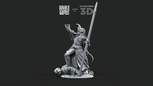 Galanthir Elves Warrior with Horn and Spear - Davale Games - 3D Printed with high quality resin for LOTR/D&D games