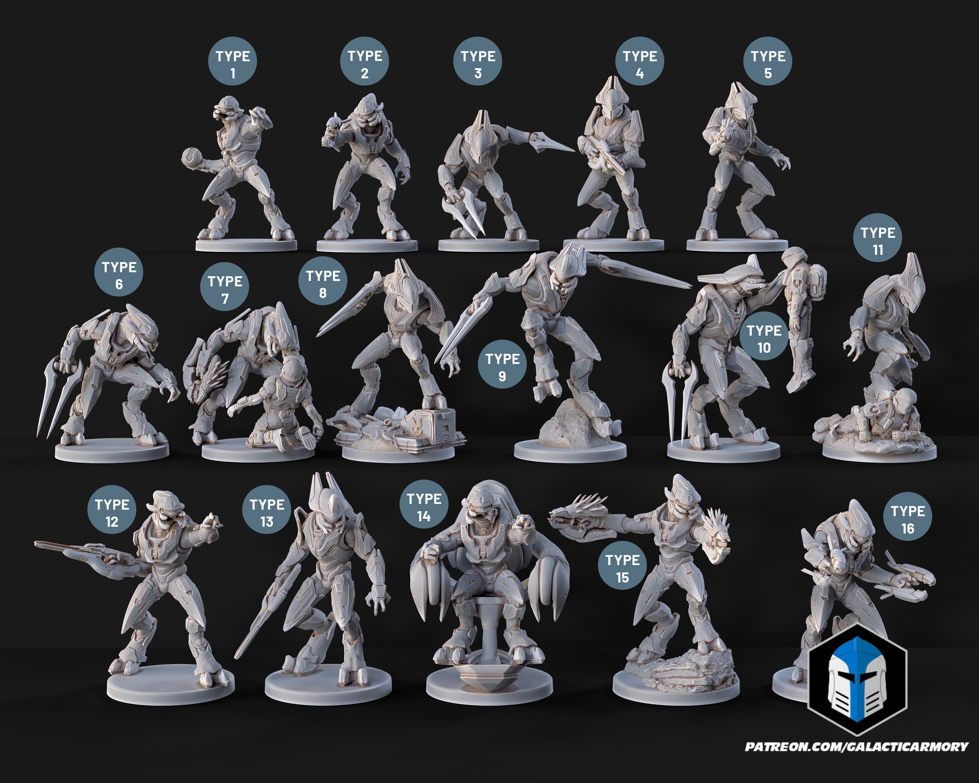 Halo Elites Miniatures - Galactic Armory - 3D Printed with High Quality Resin for Wargame/Skirmish/D&D