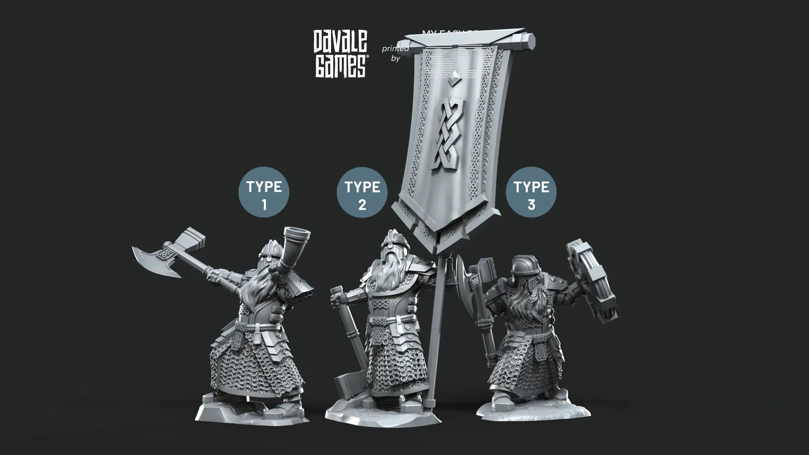 Kalak Dwarves Command Group - Davale Games - 3D Printed with high quality resin for LOTR/D&D games