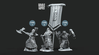 Kalak Dwarves Command Group - Davale Games - 3D Printed with high quality resin for LOTR/D&D games